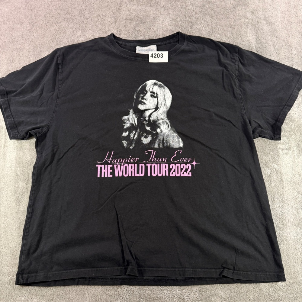 Billie Eilish T-Shirt Men XXL Black Happier Than Ever World Tour 2022 Graphic